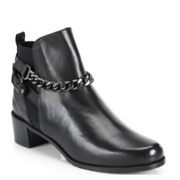 STUART WEITZMAN OnTheStreet supple black leather chainlink pull on moto boots - Picture 1 of 12